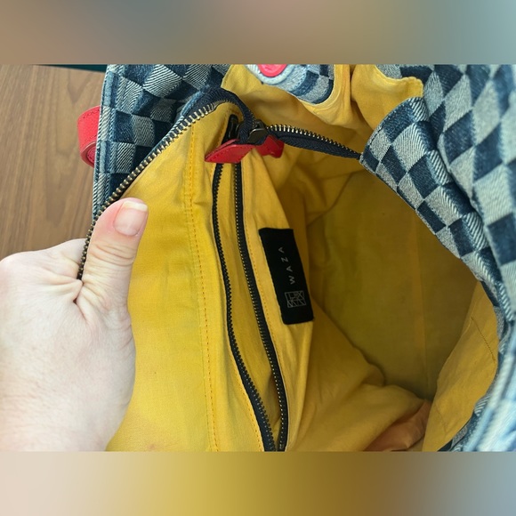 Unique WAZA NYC Indigo dyed denim and red leather handbag. Very good condition. - Picture 10 of 11